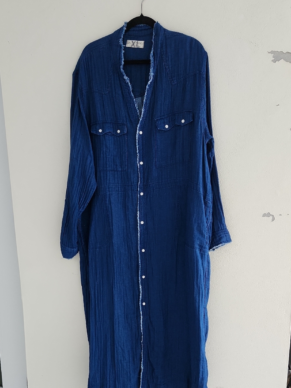 We The Free Long Indigo Button-Front Duster